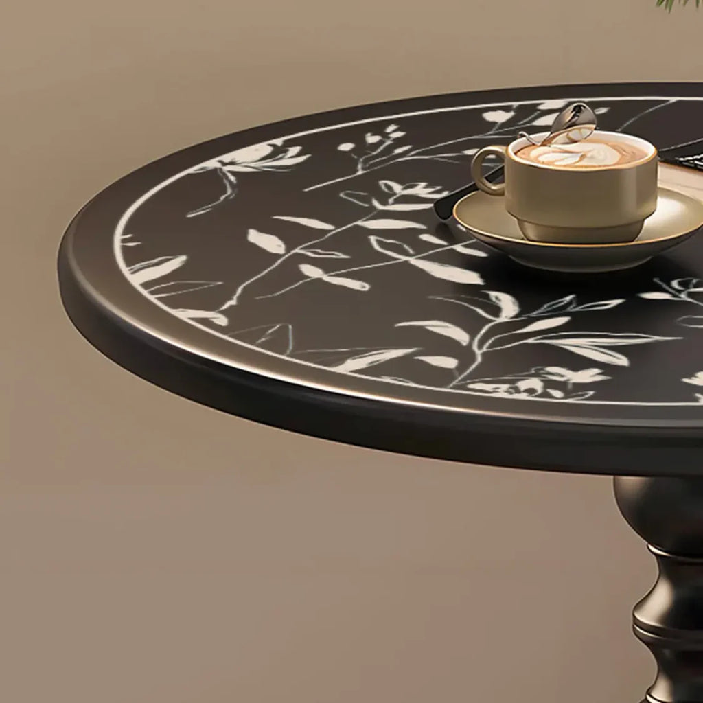 Mid-Century Modern Black Wood Round Pedestal Side Table