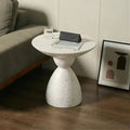 Modern Minimalist Sculpted Round White Pedestal Side Table