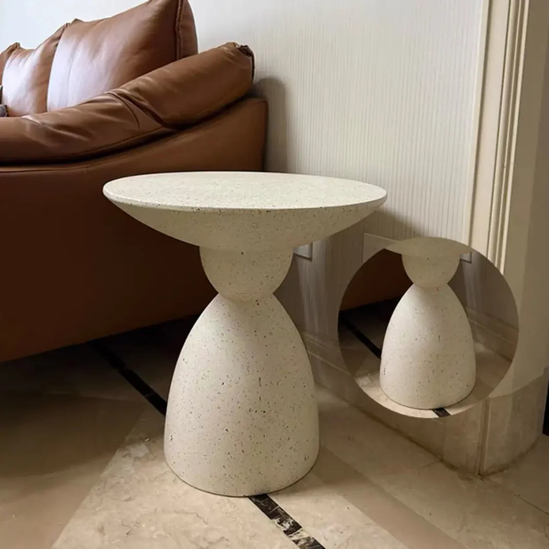 Modern Minimalist Sculpted Round White Pedestal Side Table