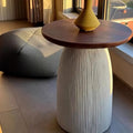 Scandinavian Brown Round Wood Top White Pedestal Side Table
