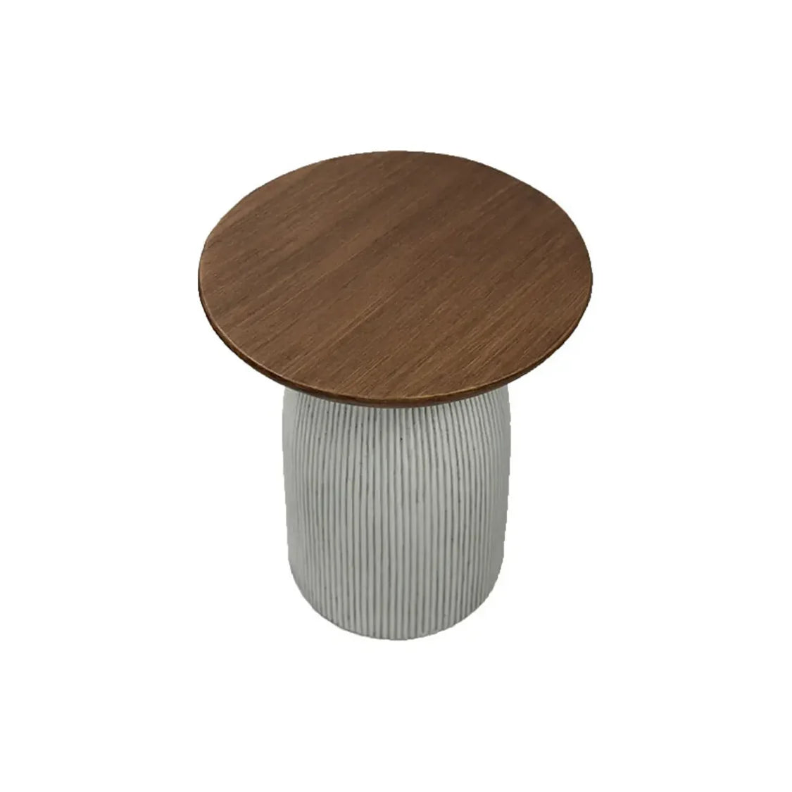 Scandinavian Brown Round Wood Top White Pedestal Side Table