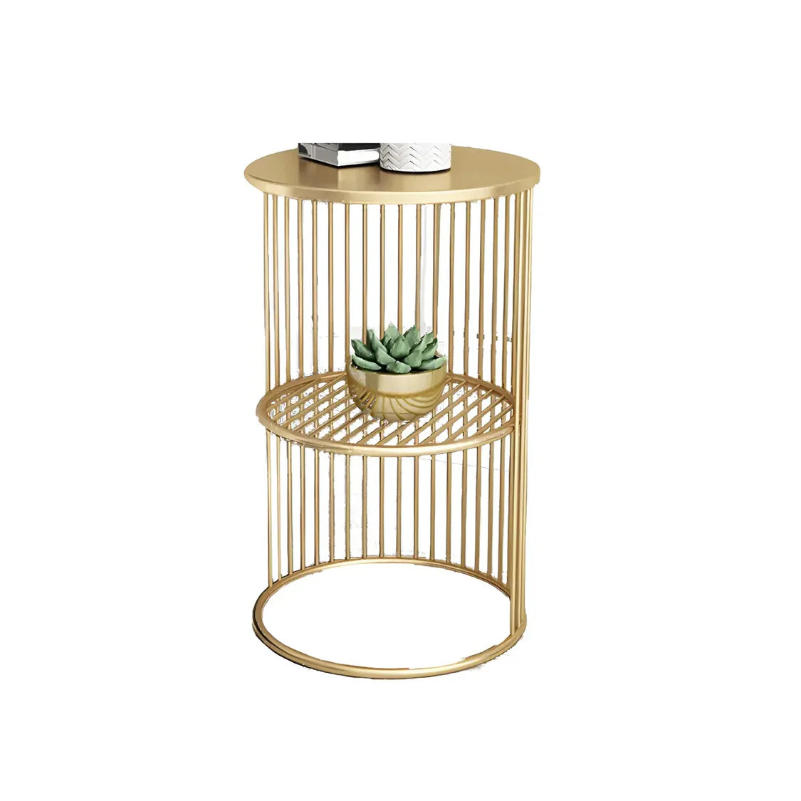 Storage Round Metal Frame Gold 2 Tiers Side Tables