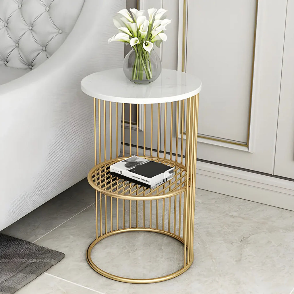Storage Round Metal Frame Gold 2 Tiers Side Tables