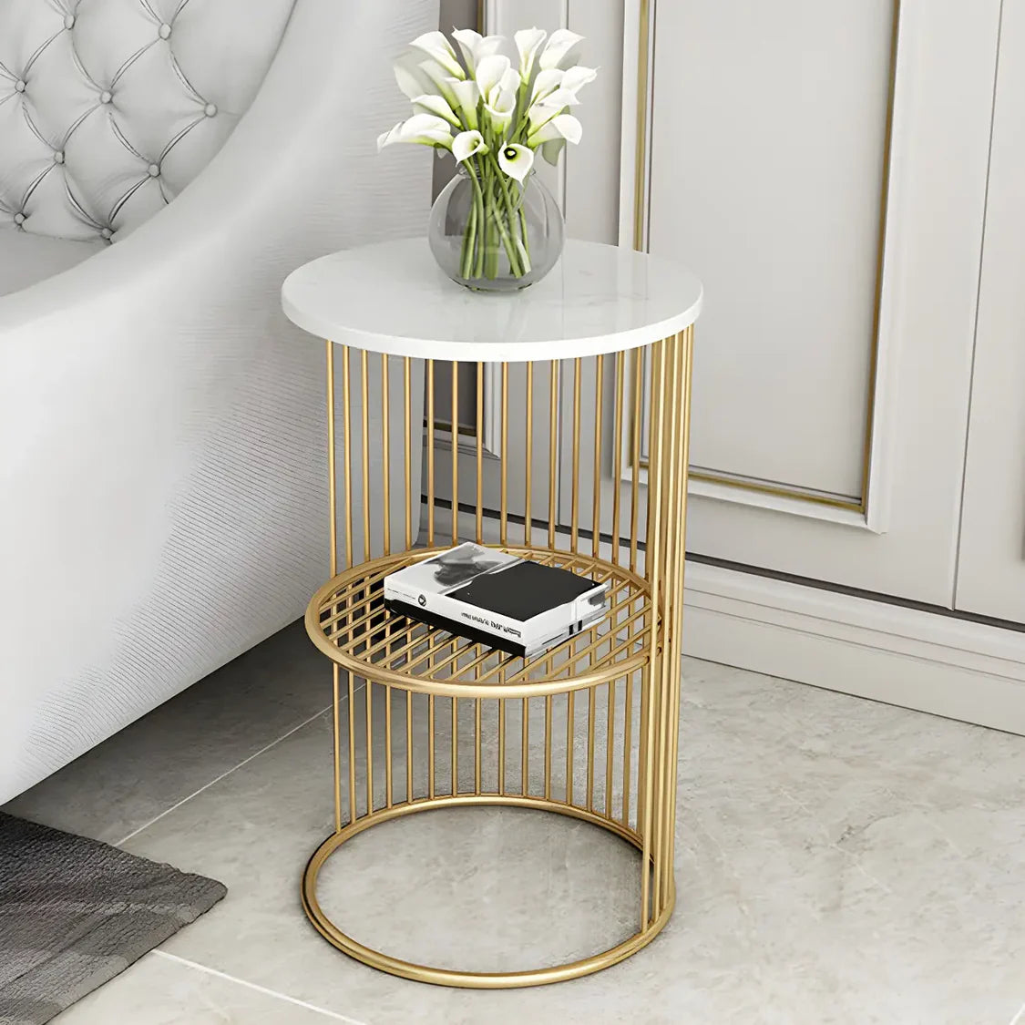 Storage Round Metal Frame Gold 2 Tiers Side Tables