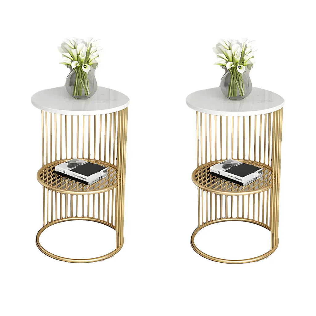 Storage Round Metal Frame Gold 2 Tiers Side Tables