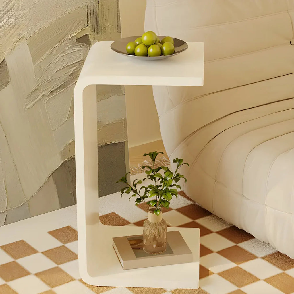 White Versatile Acrylic C-Shaped Square Side Table