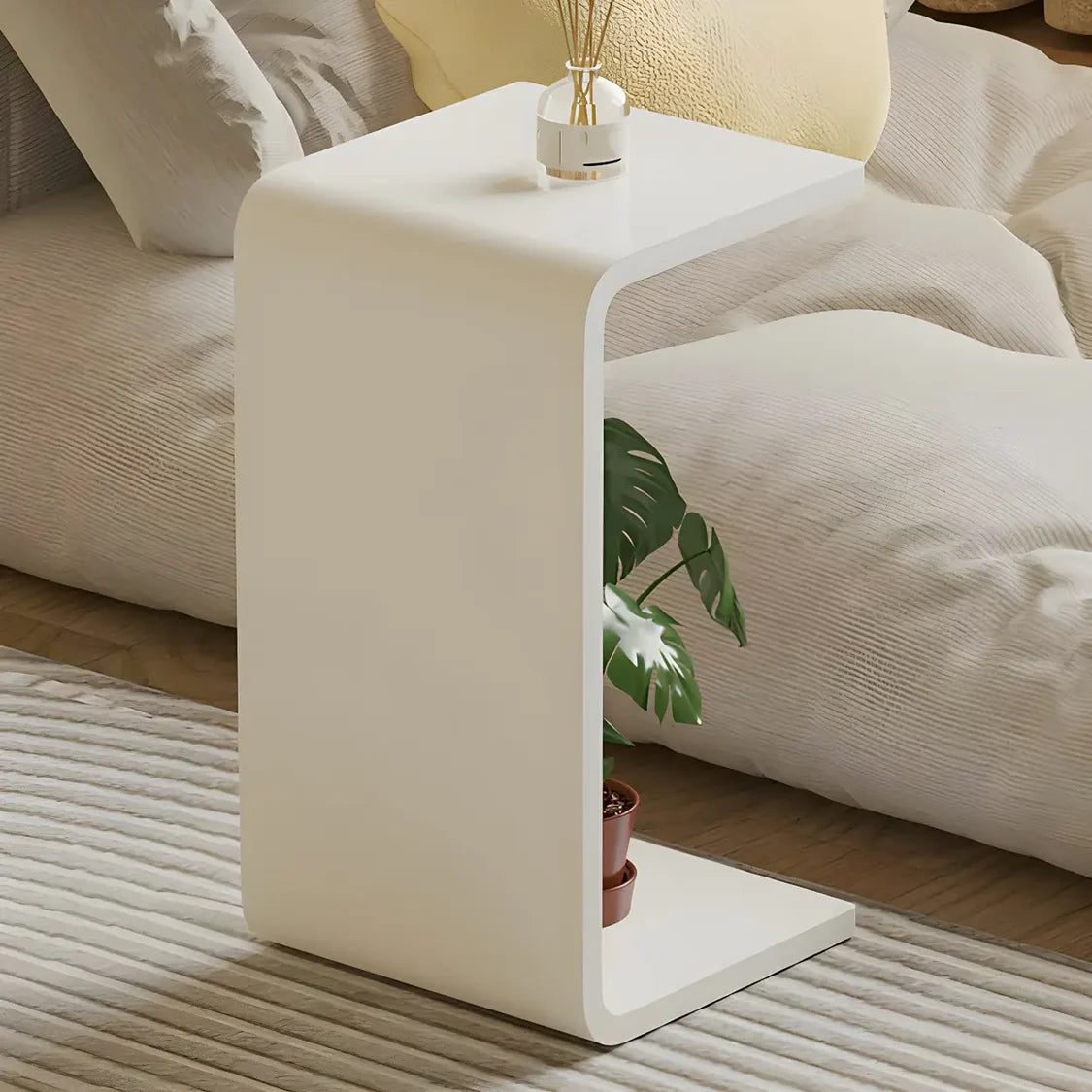 White Versatile Acrylic C-Shaped Square Side Table